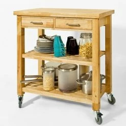 SoBuy Rubber Wood Kitchen Storage Trolley Cart With Drawers & Shelves,FKW24-N