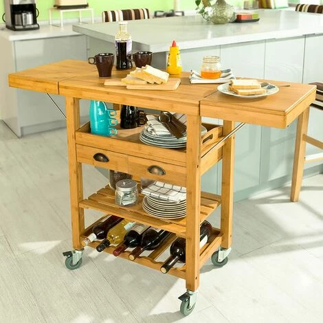 SoBuy Bamboo Kitchen Storage Trolley Cart With Folding Worktop, FKW25-N 1 SoBuy Bamboo Kitchen Storage Trolley Cart With Folding Worktop, FKW25-N
