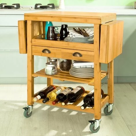SoBuy Bamboo Kitchen Storage Trolley Cart With Folding Worktop, FKW25-N 3 SoBuy Bamboo Kitchen Storage Trolley Cart With Folding Worktop, FKW25-N - Image 3