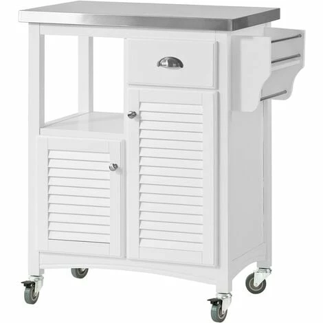 SoBuy Kitchen Storage Trolley, Stainless Steel Worktop & Louvre Door,FKW37-W 1 SoBuy Kitchen Storage Trolley, Stainless Steel Worktop & Louvre Door,FKW37-W