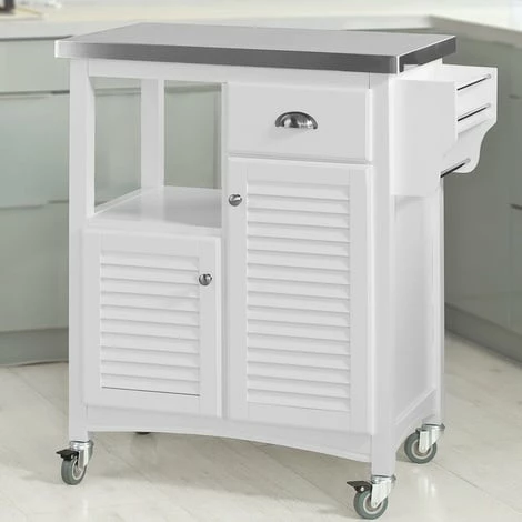 SoBuy Kitchen Storage Trolley, Stainless Steel Worktop & Louvre Door,FKW37-W 3 SoBuy Kitchen Storage Trolley, Stainless Steel Worktop & Louvre Door,FKW37-W - Image 3
