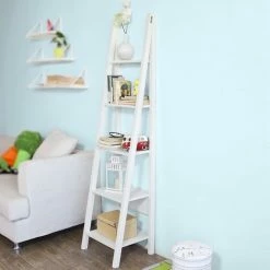 SoBuy High 5-Tiers Ladder Wall Bookcase And Shelving Unit,FRG101-W -SOBUY Shop 6614197 3