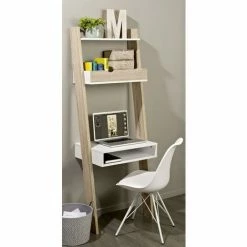 SoBuy Wall Ladder Bookcases And Shelving Unit With 2 Storage Unit & Desk Workstation,FRG111-WN