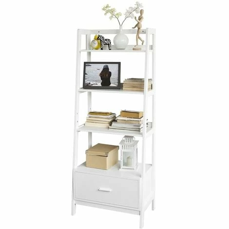 SoBuy 4-Tiers Ladder Storage Display Shelf Bookcase With Drawer And Shelves,FRG116-W 1 SoBuy 4-Tiers Ladder Storage Display Shelf Bookcase With Drawer And Shelves,FRG116-W