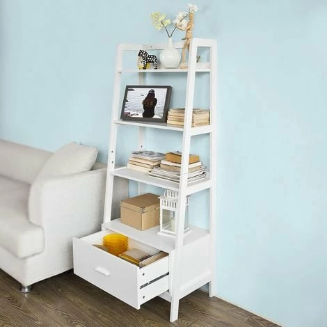 SoBuy 4-Tiers Ladder Storage Display Shelf Bookcase With Drawer And Shelves,FRG116-W 4 SoBuy 4-Tiers Ladder Storage Display Shelf Bookcase With Drawer And Shelves,FRG116-W - Image 4