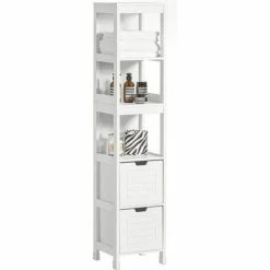 SoBuy Tall Bathroom Storage Cabinet With 3 Shelves And 2 Drawers FRG126-W