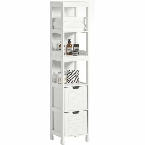 SoBuy Tall Bathroom Storage Cabinet With 3 Shelves And 2 Drawers FRG126-W 1 SoBuy Tall Bathroom Storage Cabinet With 3 Shelves And 2 Drawers FRG126-W
