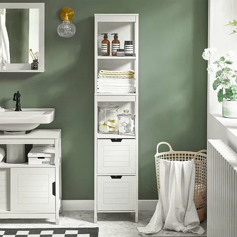 SoBuy Tall Bathroom Storage Cabinet With 3 Shelves And 2 Drawers FRG126-W 2 SoBuy Tall Bathroom Storage Cabinet With 3 Shelves And 2 Drawers FRG126-W - Image 2