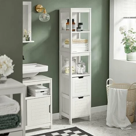SoBuy Tall Bathroom Storage Cabinet With 3 Shelves And 2 Drawers FRG126-W 3 SoBuy Tall Bathroom Storage Cabinet With 3 Shelves And 2 Drawers FRG126-W - Image 3