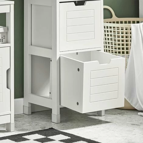 SoBuy Tall Bathroom Storage Cabinet With 3 Shelves And 2 Drawers FRG126-W 4 SoBuy Tall Bathroom Storage Cabinet With 3 Shelves And 2 Drawers FRG126-W - Image 4