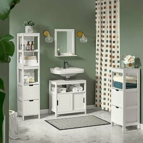 SoBuy Tall Bathroom Storage Cabinet With 3 Shelves And 2 Drawers FRG126-W 5 SoBuy Tall Bathroom Storage Cabinet With 3 Shelves And 2 Drawers FRG126-W - Image 5