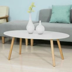 SoBuy Wood White Living Room Oval Coffee Table,FBT61-W -SOBUY Shop 6614226 4