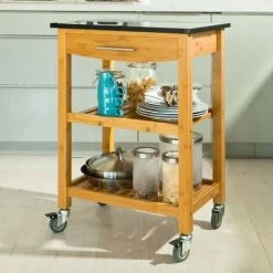 SoBuy Kitchen Storage Trolley Cart Island With Black Granite Top, FKW28-SCH -SOBUY Shop 6614227 3
