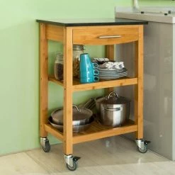 SoBuy Kitchen Storage Trolley Cart Island With Black Granite Top, FKW28-SCH -SOBUY Shop 6614227 4