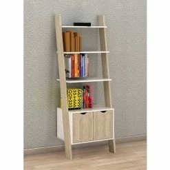 SoBuy 3-Tiers Ladder Bookcases And Shelving Unit With Storage Cabinet,FRG110-WN