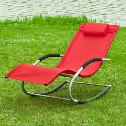 SoBuy Garden Rocking Deck Chair Recliners With Footrest,Red,OGS28-R -SOBUY Shop 6614255 3