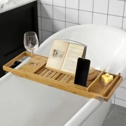 SoBuy Extendable Bathtub Bridge Tray Rack With IPad Phone Wine Holder,, FRG207-N 7 SoBuy Extendable Bathtub Bridge Tray Rack With IPad Phone Wine Holder,, FRG207-N -SOBUY Shop 6614265 3