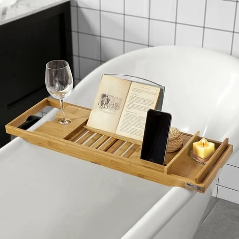 SoBuy Extendable Bathtub Bridge Tray Rack With IPad Phone Wine Holder,, FRG207-N 3 SoBuy Extendable Bathtub Bridge Tray Rack With IPad Phone Wine Holder,, FRG207-N - Image 3