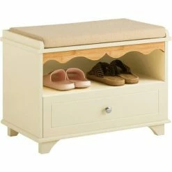 SoBuy Hallway Storage Bench Shoe Bench Shoe Rack Shoe Cabinet With Drawer And Seat Cushion Cream,FSR123-MI