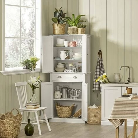 SoBuy Tall Kitchen Cupboard With 2 Cabinets And 1 Drawer Kitchen Dining Room Living Room Tall Cabinet Cupboard Sideboard,FSB44-W 2 SoBuy Tall Kitchen Cupboard With 2 Cabinets And 1 Drawer Kitchen Dining Room Living Room Tall Cabinet Cupboard Sideboard,FSB44-W - Image 2