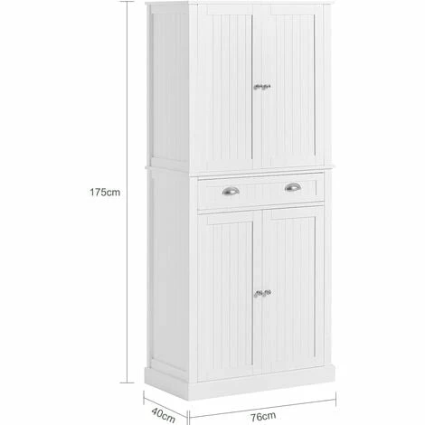 SoBuy Tall Kitchen Cupboard With 2 Cabinets And 1 Drawer Kitchen Dining Room Living Room Tall Cabinet Cupboard Sideboard,FSB44-W 4 SoBuy Tall Kitchen Cupboard With 2 Cabinets And 1 Drawer Kitchen Dining Room Living Room Tall Cabinet Cupboard Sideboard,FSB44-W - Image 4