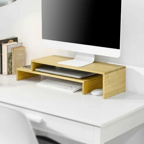 SoBuy 2 Tiers Bamboo Monitor Stand Computer Screen Monitor Stand Monitor Riser Desk Organizer,BBF07-N 2 SoBuy 2 Tiers Bamboo Monitor Stand Computer Screen Monitor Stand Monitor Riser Desk Organizer,BBF07-N - Image 2