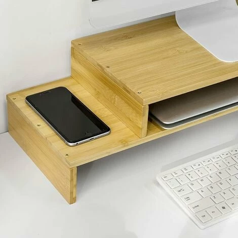 SoBuy 2 Tiers Bamboo Monitor Stand Computer Screen Monitor Stand Monitor Riser Desk Organizer,BBF07-N 5 SoBuy 2 Tiers Bamboo Monitor Stand Computer Screen Monitor Stand Monitor Riser Desk Organizer,BBF07-N - Image 5