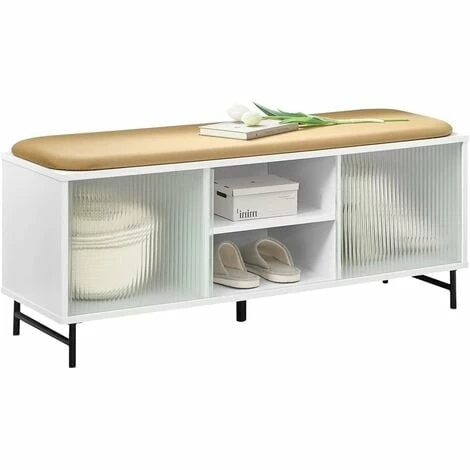 SoBuy Hallway Storage Bench Shoe Bench Shoe Rack With Glass Sliding Doors,FSR115-W 1 SoBuy Hallway Storage Bench Shoe Bench Shoe Rack With Glass Sliding Doors,FSR115-W