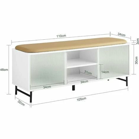 SoBuy Hallway Storage Bench Shoe Bench Shoe Rack With Glass Sliding Doors,FSR115-W 4 SoBuy Hallway Storage Bench Shoe Bench Shoe Rack With Glass Sliding Doors,FSR115-W - Image 4