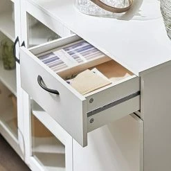 SoBuy Kitchen Dining Room Living Room Sideboard Storage Cabinet Cupboard On Wheels Storage Cabinet With Glass Doors,FSB57-W -SOBUY Shop 67396883 3