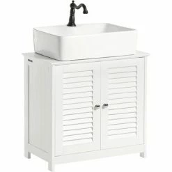 SoBuy White Under Sink Bathroom Storage Cabinet With Shutter Doors,FRG237-W