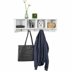 SoBuy Wall Display Storage Coat Rack Cupboard White Wood,FRG48-L-W