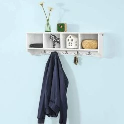 SoBuy Wall Display Storage Coat Rack Cupboard White Wood,FRG48-L-W -SOBUY Shop 6968519 3