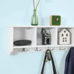SoBuy Wall Display Storage Coat Rack Cupboard White Wood,FRG48-L-W -SOBUY Shop 6968519 4