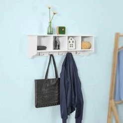 SoBuy Wall Display Storage Coat Rack Cupboard White Wood,FRG48-L-W -SOBUY Shop 6968519 5