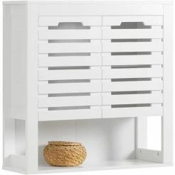 SoBuy Wall Storage Cabinet Cupboard With Double Slatted Doors,BZR51-W