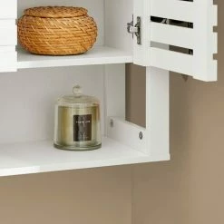 SoBuy Wall Storage Cabinet Cupboard With Double Slatted Doors,BZR51-W -SOBUY Shop 70103341 5