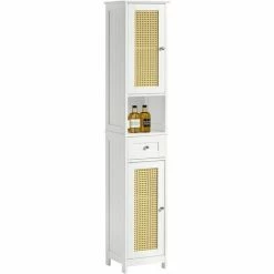 SoBuy Bathroom Storage Cabinet With 2 Doors And 1 Drawer H170cm,BZR70-W