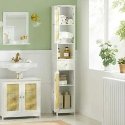 SoBuy Bathroom Storage Cabinet With 2 Doors And 1 Drawer H170cm,BZR70-W -SOBUY Shop 70187115 3