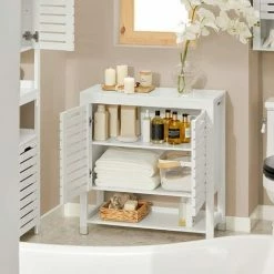 SoBuy Bathroom Storage Cabinet Cupboardwith Double Slatted Doors And Shelf,BZR50-W -SOBUY Shop 70391409 3