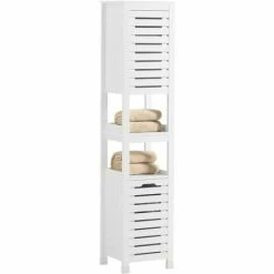SoBuy Bathroom Tall Cabinet Cupboard With 2 Slatted Doors And 2 Shelves,BZR59-W
