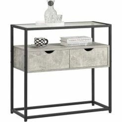 SoBuy Console Table Hall Table Sofa Table Side Table With Glass Top And 2 Drawers,FSB54-HG