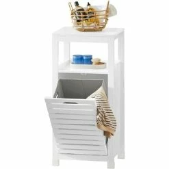 SoBuy Bathroom Laundry Basket Laundry Cabinet With Slatted Door And Shelf,BZR67-W