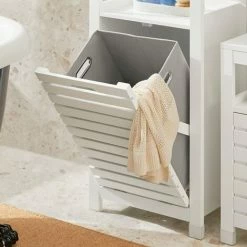 SoBuy Bathroom Laundry Basket Laundry Cabinet With Slatted Door And Shelf,BZR67-W -SOBUY Shop 71973135 4