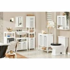 SoBuy Bathroom Laundry Basket Laundry Cabinet With Slatted Door And Shelf,BZR67-W -SOBUY Shop 71973135 5