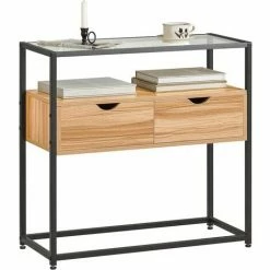 SoBuy Console Table Hall Table Sofa Table Side Table With Glass Top And 2 Drawers,FSB54-N