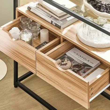 SoBuy Console Table Hall Table Sofa Table Side Table With Glass Top And 2 Drawers,FSB54-N 5 SoBuy Console Table Hall Table Sofa Table Side Table With Glass Top And 2 Drawers,FSB54-N - Image 5