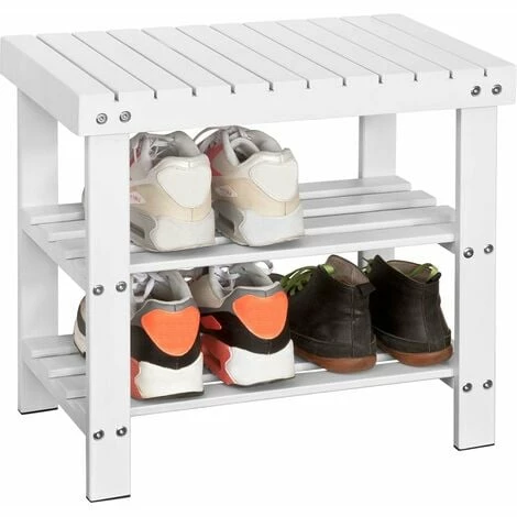 SoBuy Bamboo Shoe Rack With Seat On Top, Bathroom Shelf, L50cm, FSR02-K-W 1 SoBuy Bamboo Shoe Rack With Seat On Top, Bathroom Shelf, L50cm, FSR02-K-W