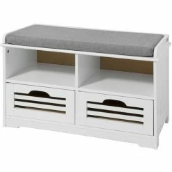 SoBuy Shoe Storage Bench With 2 Drawers, 2 Storage Cubes & Cushion,FSR36-K-W