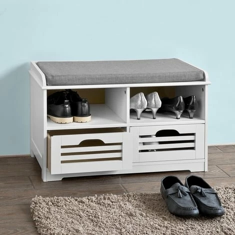 SoBuy Shoe Storage Bench With 2 Drawers, 2 Storage Cubes & Cushion,FSR36-K-W 3 SoBuy Shoe Storage Bench With 2 Drawers, 2 Storage Cubes & Cushion,FSR36-K-W - Image 3